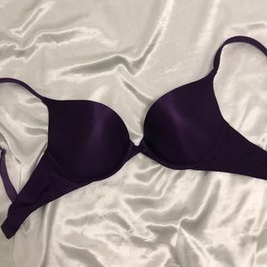 Plum or purple satin light push up bra